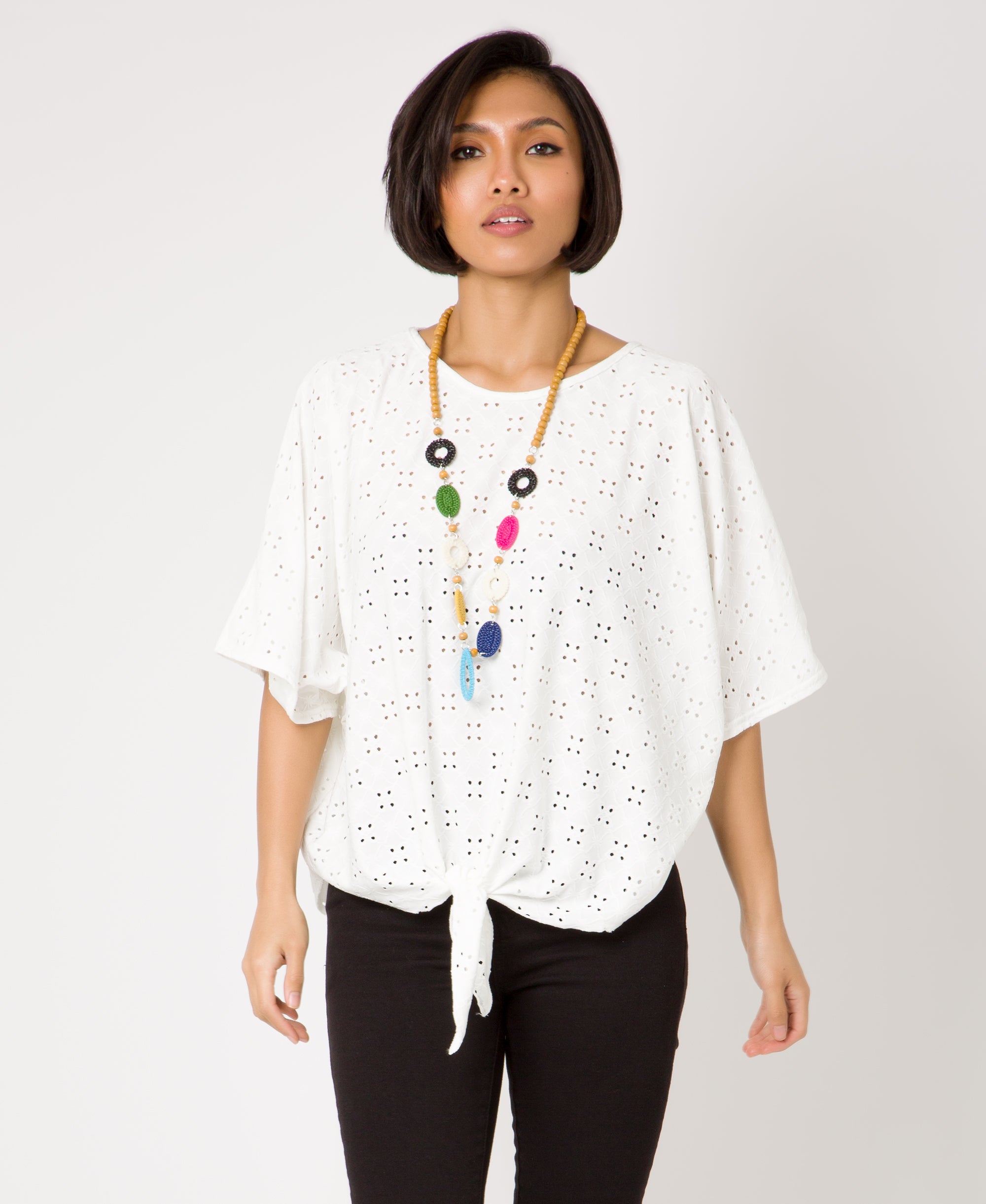 KRISP Eyelet Embroidery Oversize Top with Necklace (11026)